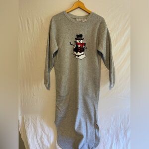 Basic Editions Gray Sweater Nightgown with Snowman Accent